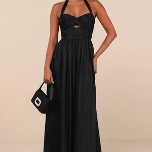 Lulus Marvelous Impression Black Pleated Halter Cutout Maxi Dress - Size M